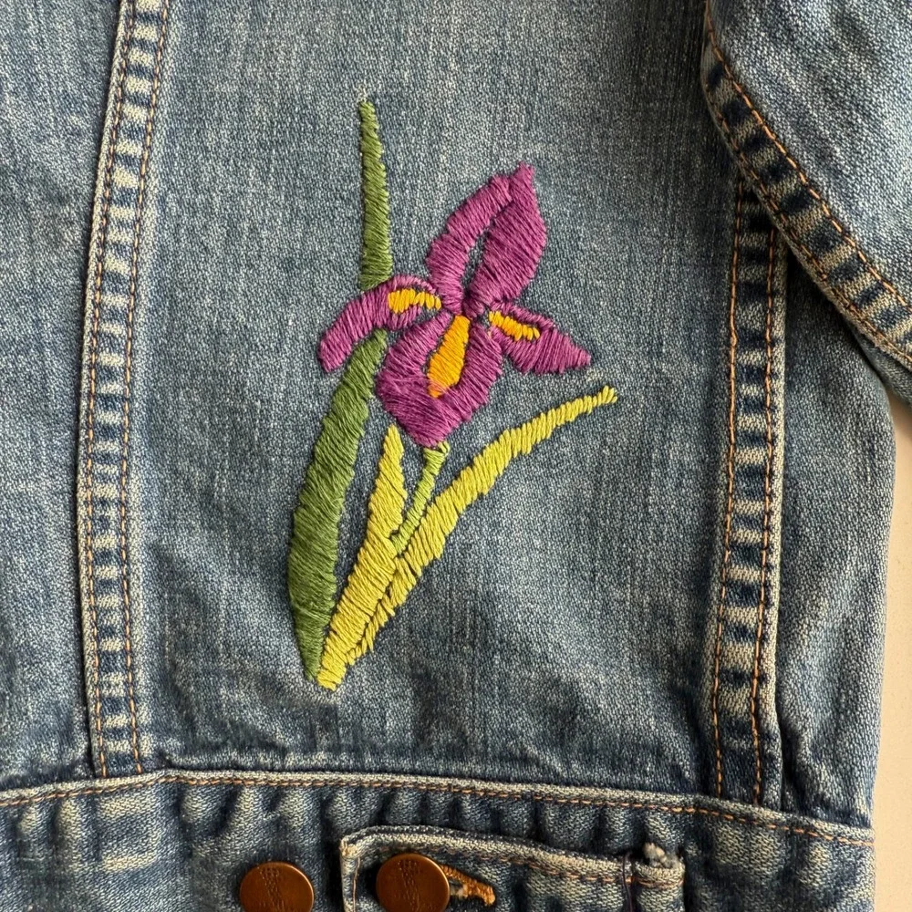 Wrangler VTG Made in USA Black Label Hand Embroidered Hippie Trucker Jacket M‎ - Picture 7 of 14